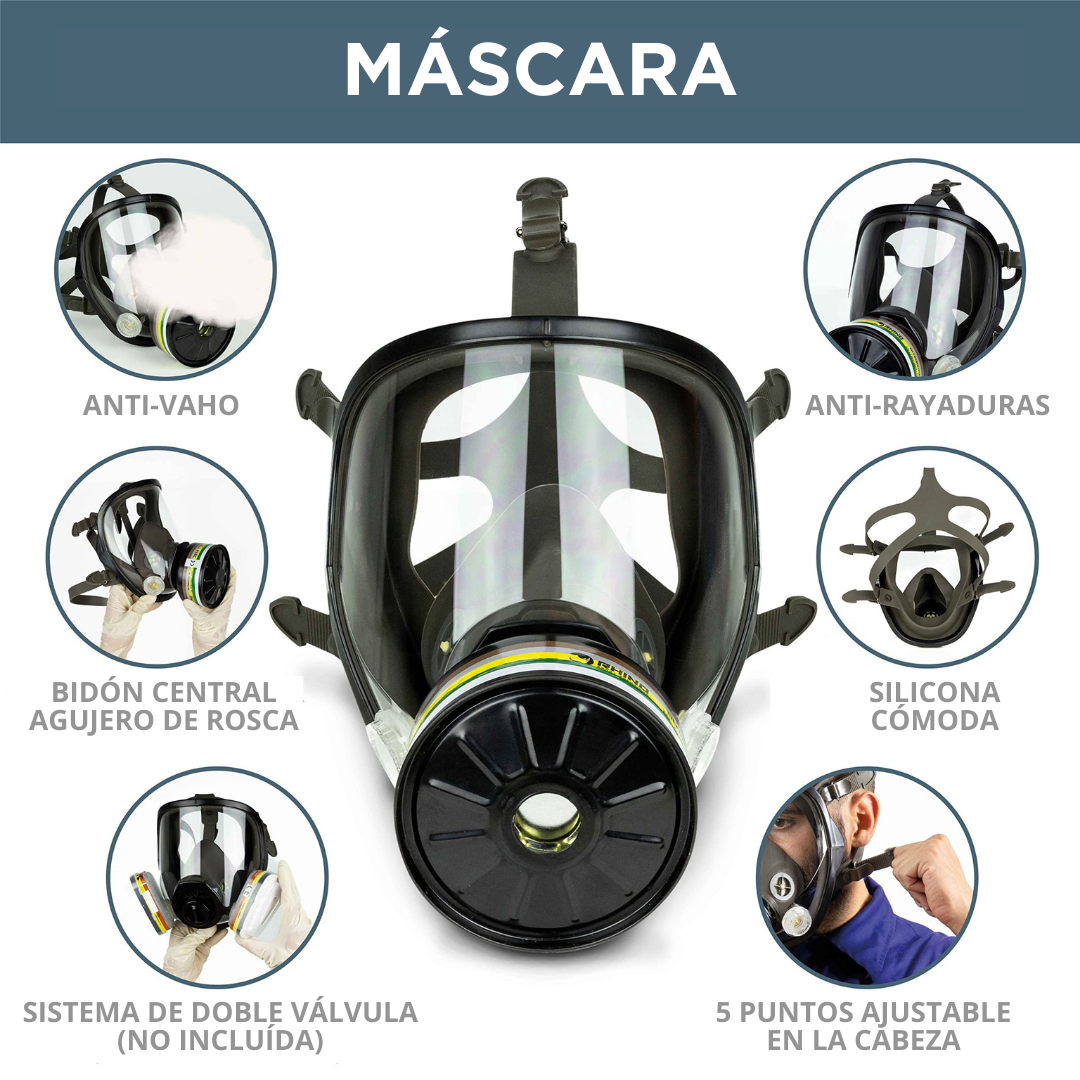 Máscara de Gas Completa Respirador RHINO RH-7011B