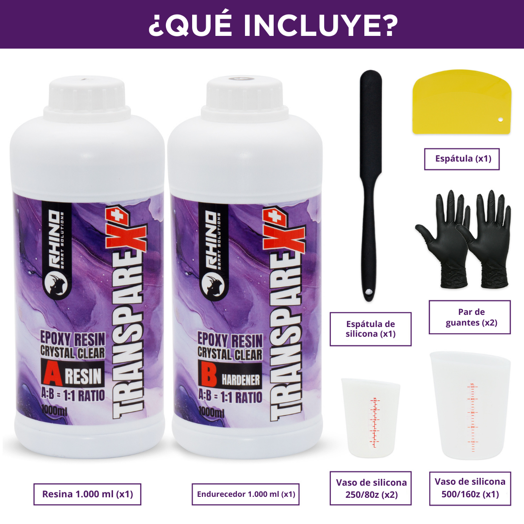Pack de resina epoxi transparente 1000ml resina + 1000ml endurecedor (Transparex +)