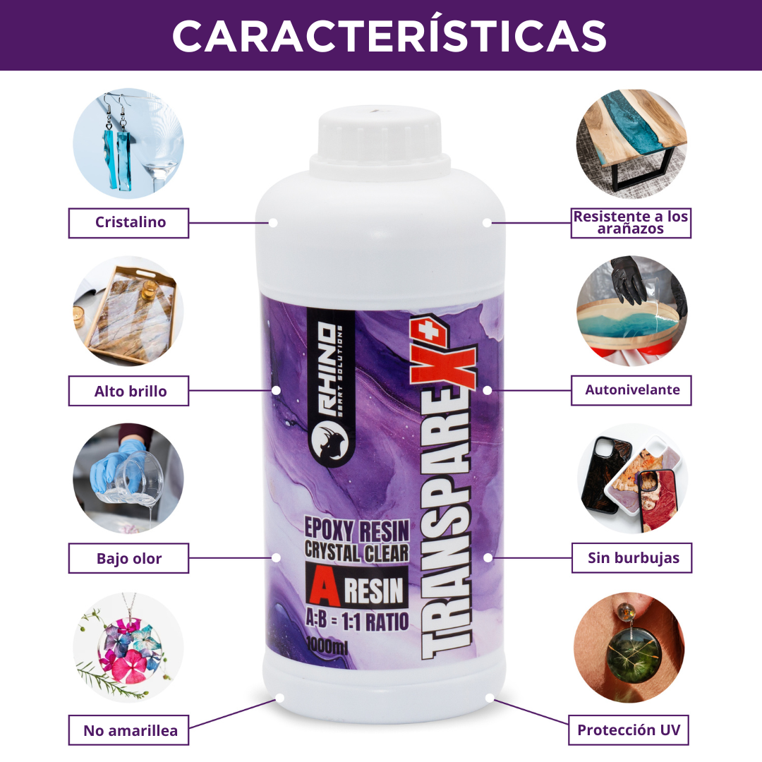 Pack de resina epoxi transparente 1000ml resina + 1000ml endurecedor (Transparex +)